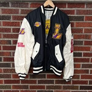 New Era Los Angeles Lakers Cream and Black NBA Team Reversible Varsity Jacket